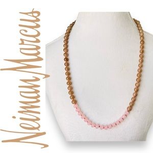 NEIMAN MARCUS Murano Pink Rose Quartz Glass Bead 17” Long Necklace Hand-knotted